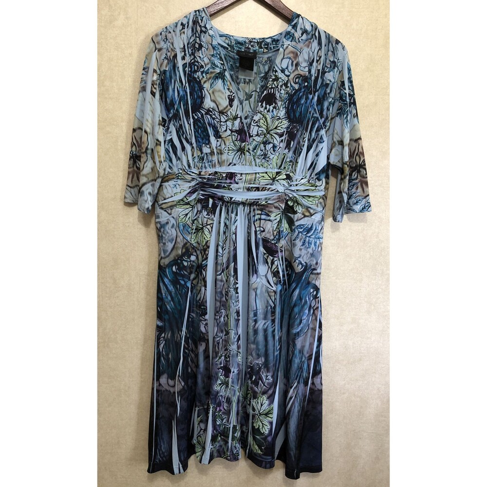 Plus Size XL Sam and Max Women’s  Sublimation Blue Floral Dress  3/4 sleeve EUC